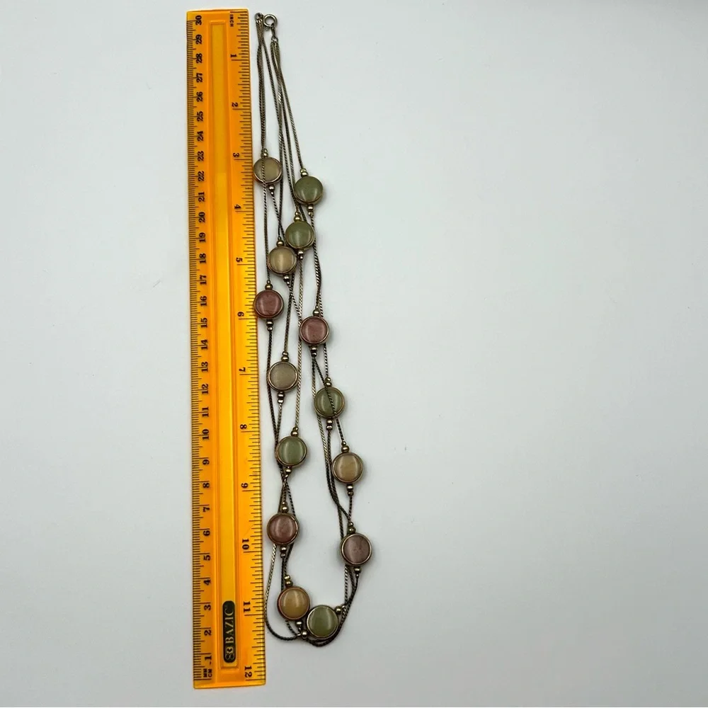 Vintage Multi-Strand Goldtone Necklace Earth Tone Pearlized Colored Beads Boho